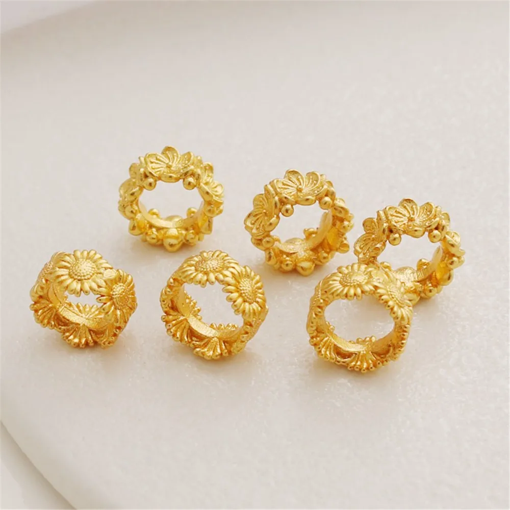 

Matte Gold-plated Gold-protecting Ancient Gold Flower Chrysanthemum 10mm Circle Bead Diy Bracelet Necklace Transshipment Jewelry