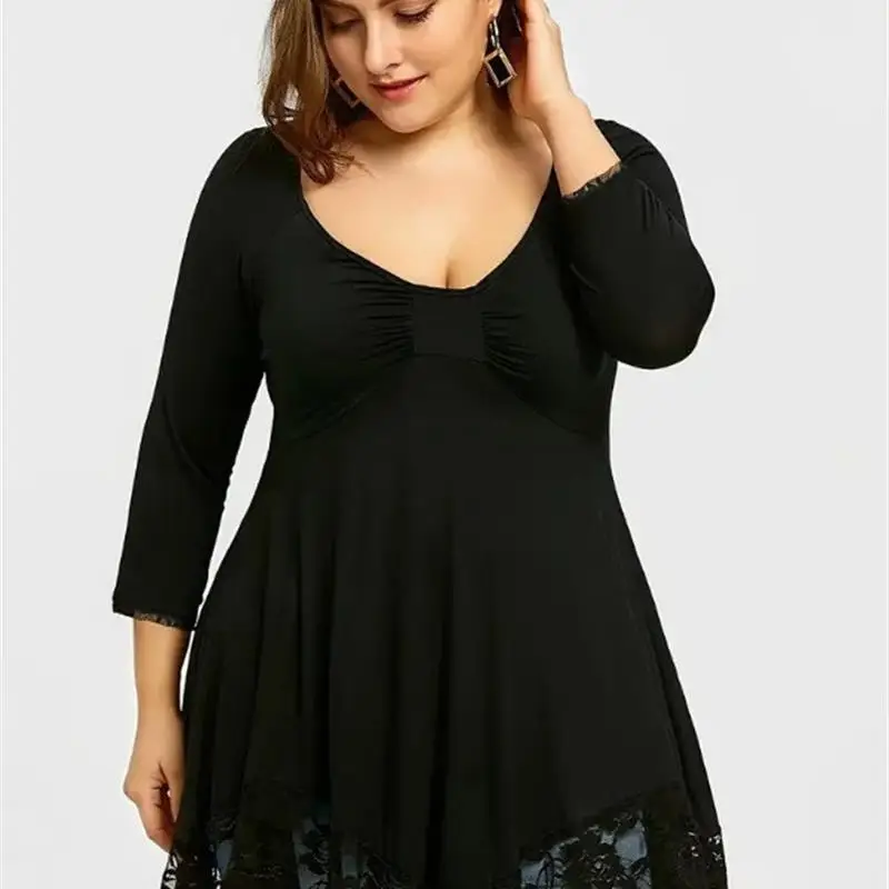 

Кружевное платье больших размеров с лоскутными вставками, женская модная одежда для весны, осени и зимы