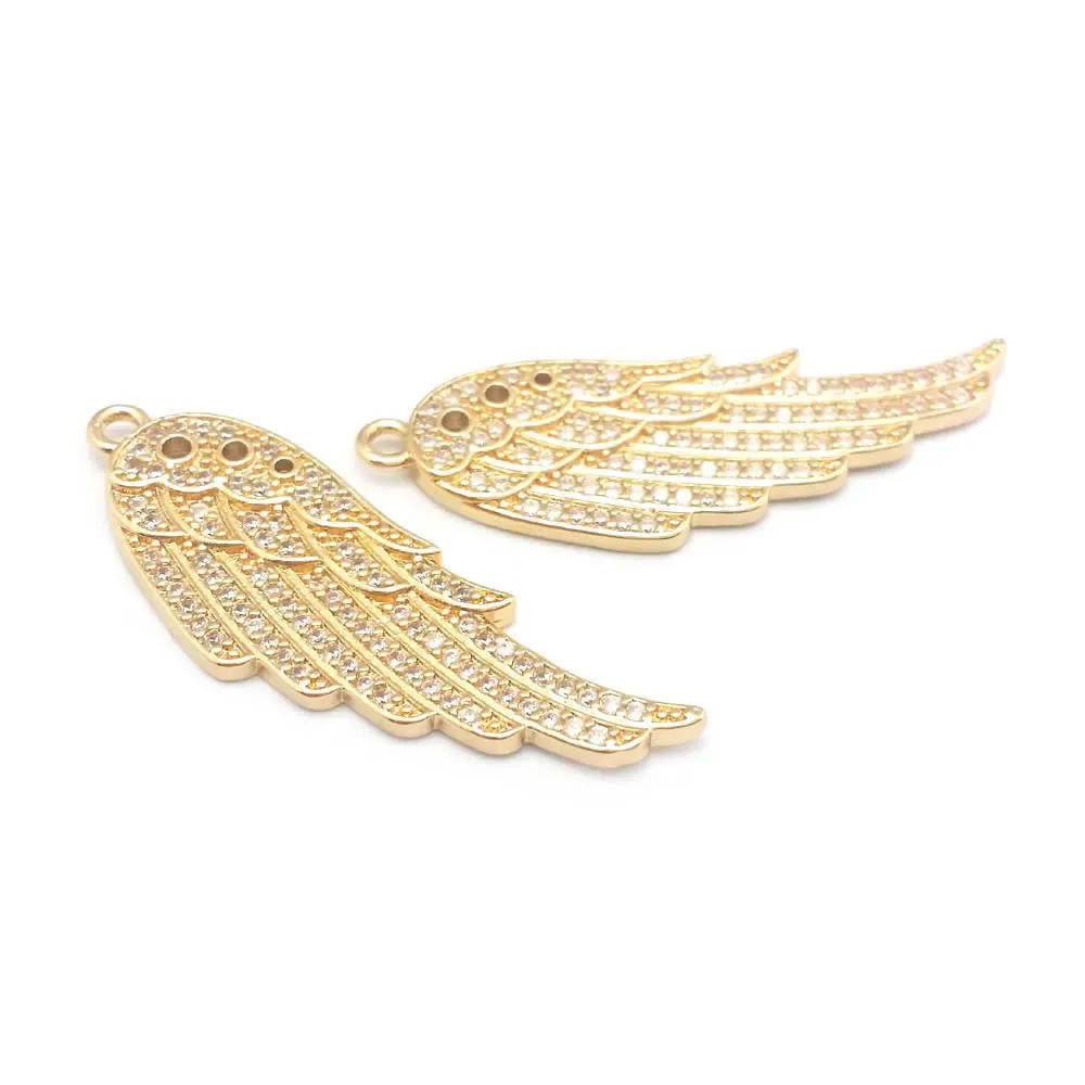 4PCS 18K Gold Color Brass and Zircon Wing Charms Pendants High Quality Diy Jewelry Making Supplies Necklace Earrings Accessories