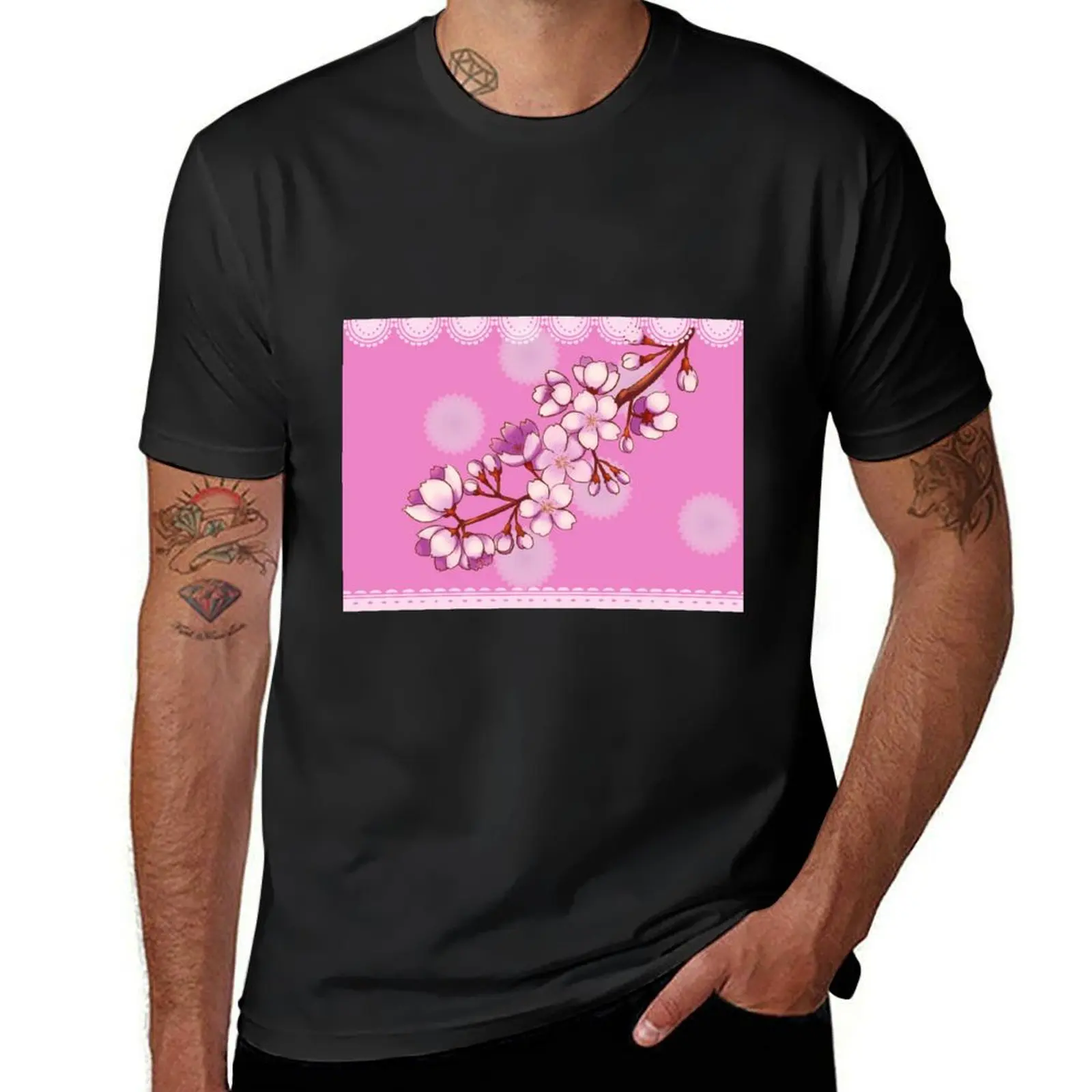 Pink Cherry Blossom T-Shirt oversized customizeds quick-drying Men's clothing