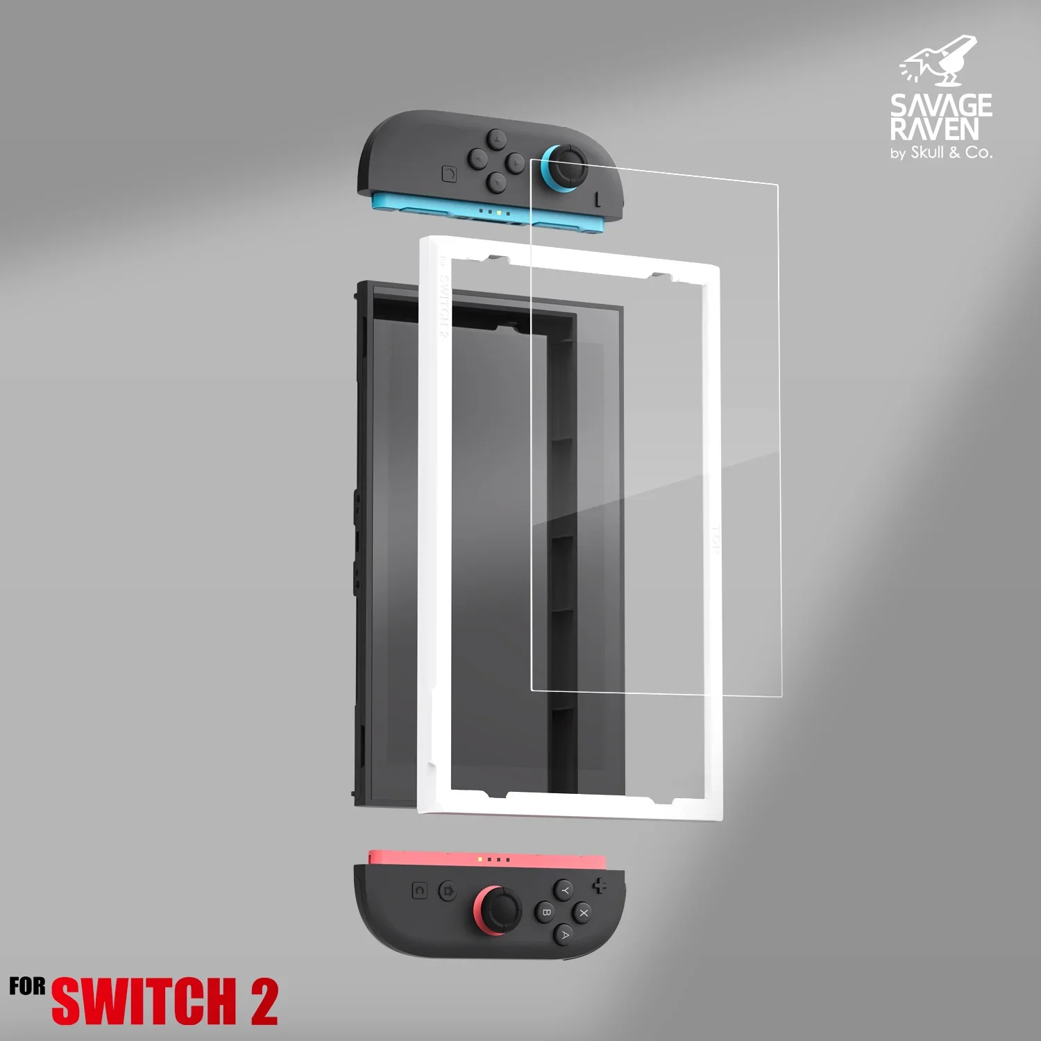 Savage Raven by Skull & Co. Tempered Glass Screen Protector with EZ-Align Frame for Nintendo Switch 2 Game Console（2 Pack)
