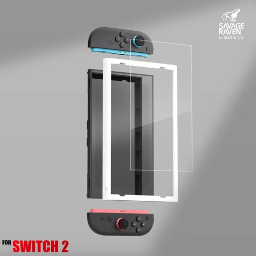 Savage Raven by Skull & Co. Protector de pantalla de vidrio templado con marco EZ-Align para consola de juegos Nintendo Switch 2 (paquete de 2)