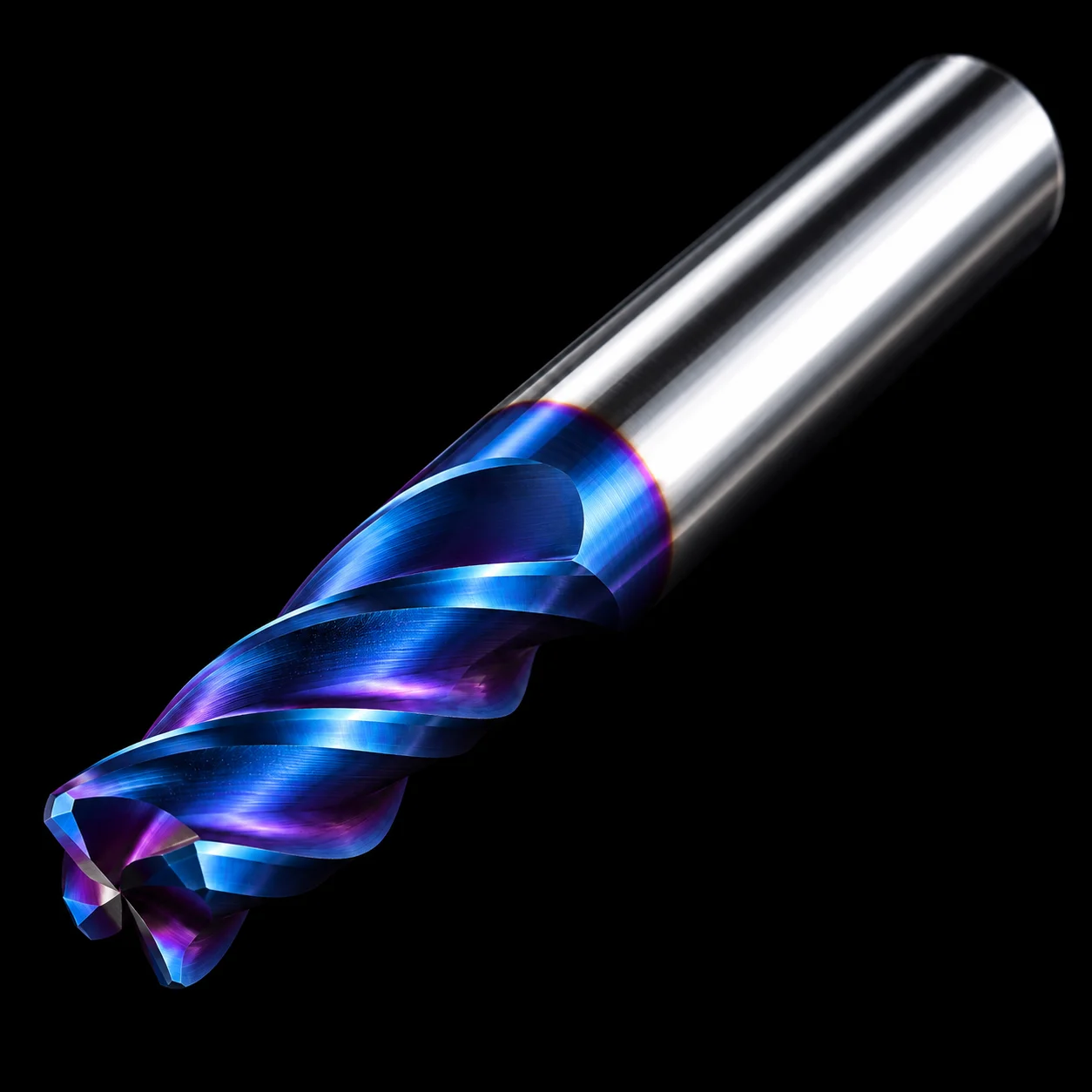 HRC65 4-Schneiden-Eckschaftfräser aus Vollhartmetall mit blauer Nano-Beschichtung, langreichweitig, CNC-Fräser, Bull Nose, für Stahl – Detail 1