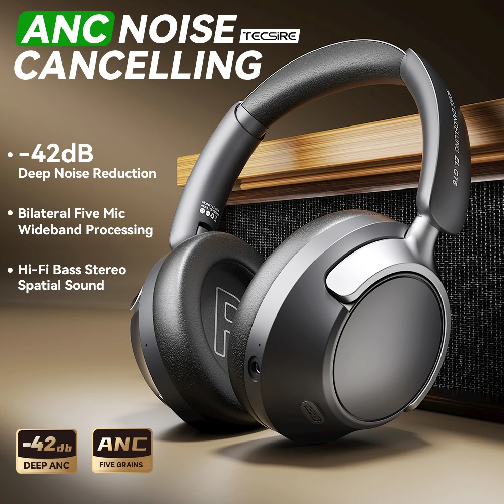 

TECSIRE Wireless Headphone Bluetooth Headset ANC Noise Cancelling Hi-Fi Heavy Bass Spatial Sound
