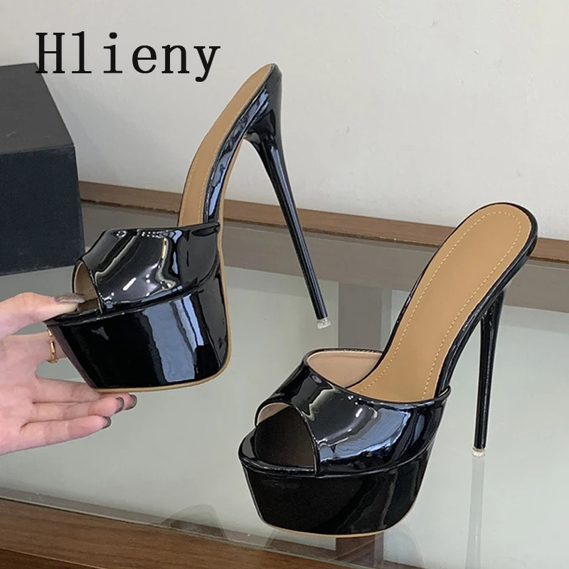 

Hlieny 2026 Fashion Sexy Thin High Heels Slippers Women Platform Open Toe Pumps Sandal Female Patent Leather Outdoor Slides Shoe