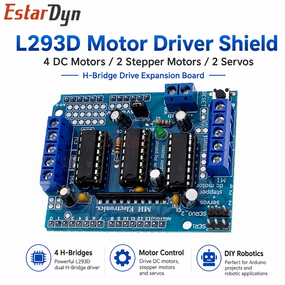 Estardyn L293D Motor Drive Shield Stepper & DC Motor Controller Expansion Board for Robot Car DIY