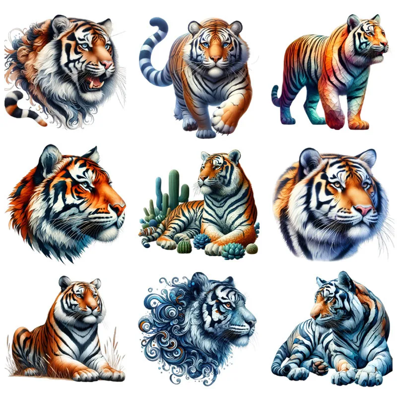 Big Tiger Pattern Heat Transfer Stickers DIY Domineering Animal Iron On Transfer For Clothing Billow Patches for Clothes Sticker