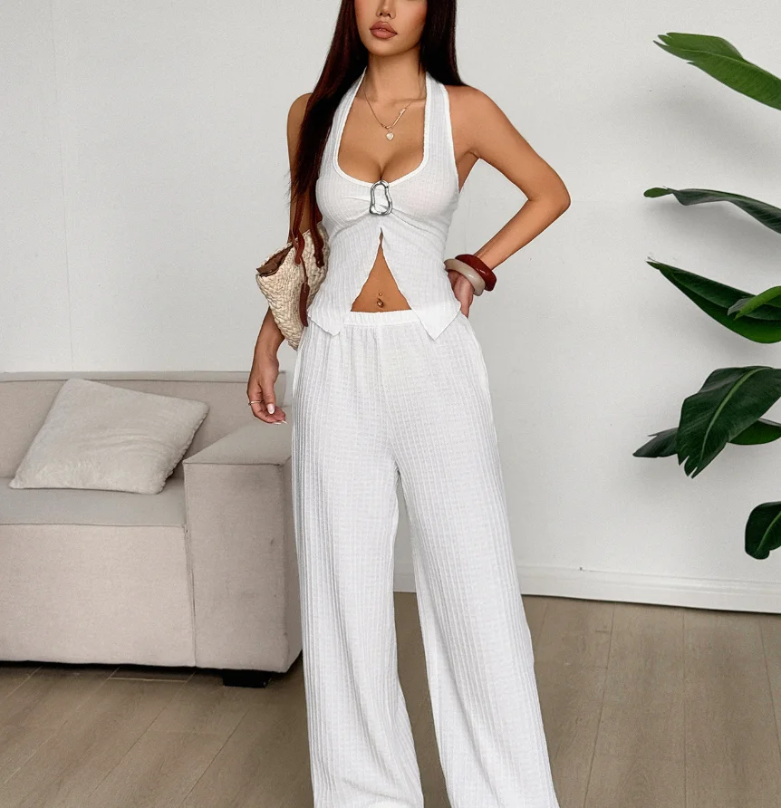 

Hot Girl Neck Hanging Vest Long Pants Set