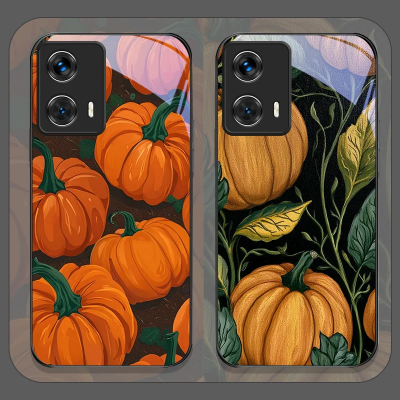 Autumn Large Harvest Pumpkin Pattern Tempered Glass Phone Case for Motorola Moto G85 G84 G75 Edge 50 Fusion 40 Neo 30 Pro Cover
