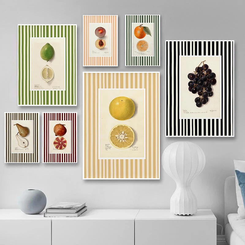 Modern Farmhouse Kitchen Fruits Posters Fresh Orange Grape Peach Prints Canvas Painting Wall Art Pictures Home Living Room Decor