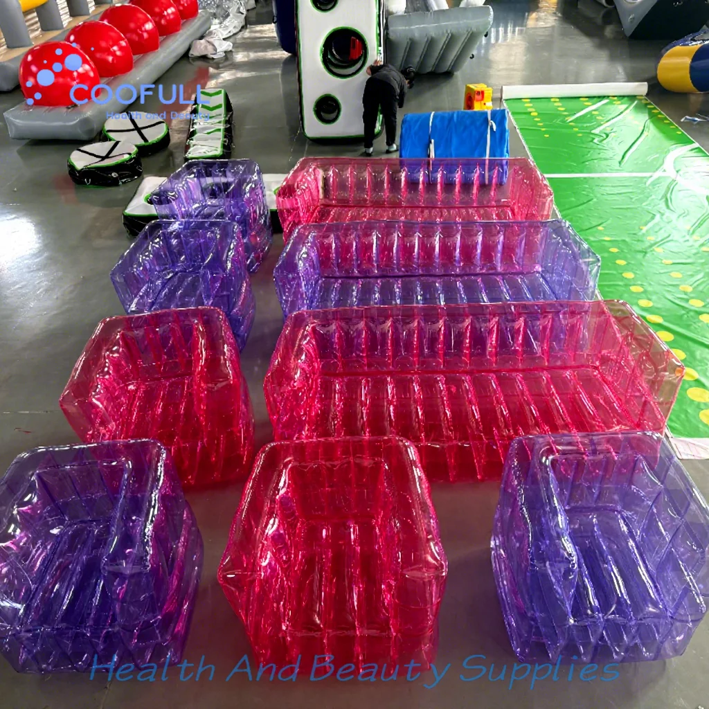 Coofull Clear Purple and Pink Inflatable Air Sofa Single Chair Couch for Indoor and Outdoor Use in Living Room or Outdoor Party