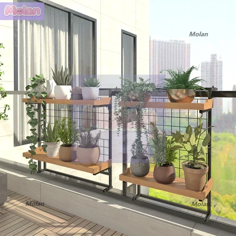

Balcony hanging flower stand railing hanging shelf glass guardrail flower stand succulent shelf green plant stand flower pot han