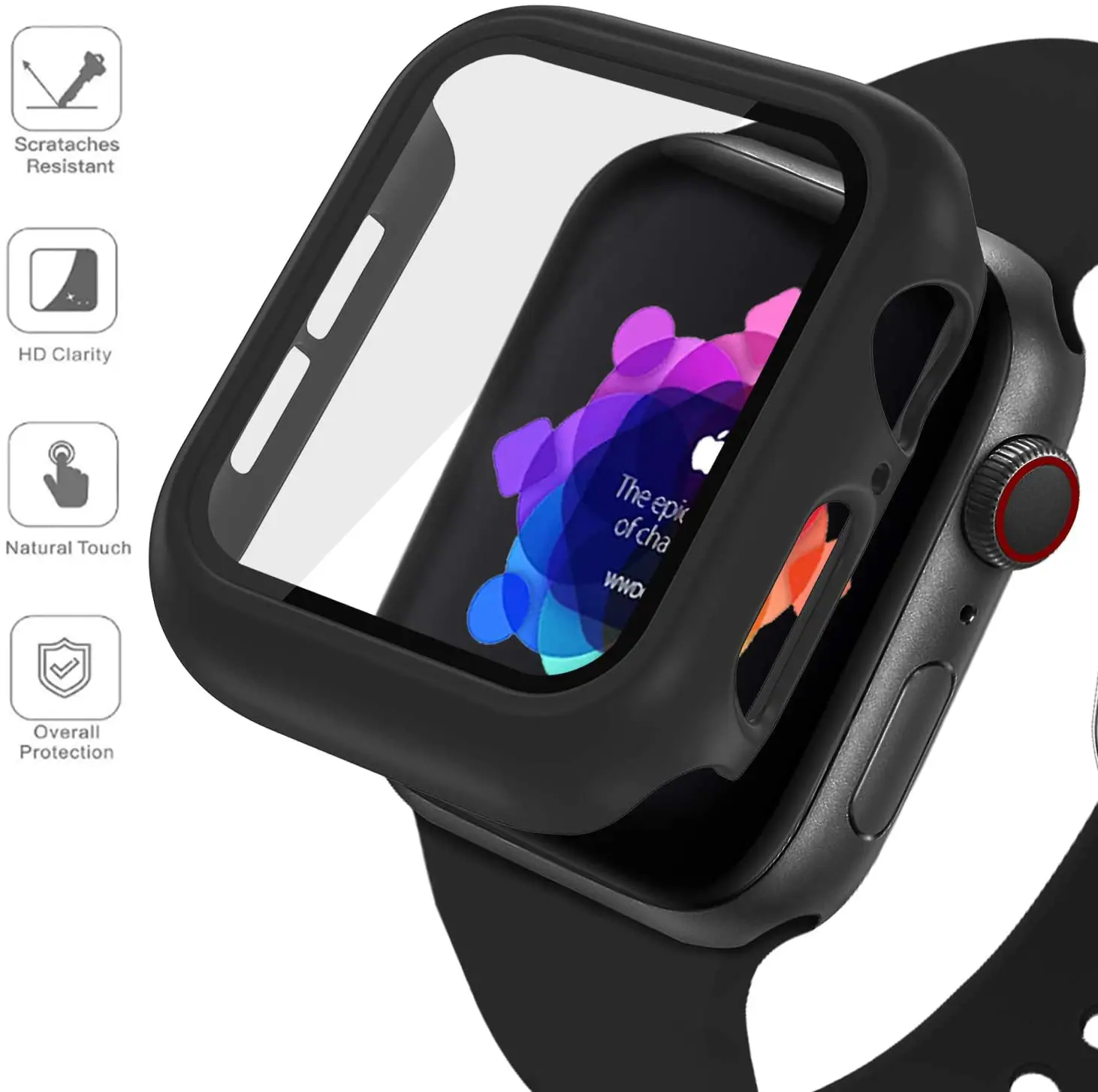 Capa e Película Temperada para Apple Watch, Estojo Protetor de Vidro, 45mm, 41mm, 44mm, 42mm, 40mm, 38mm, Série iWatch 8, 7, 6, 5, 4, 3, SE