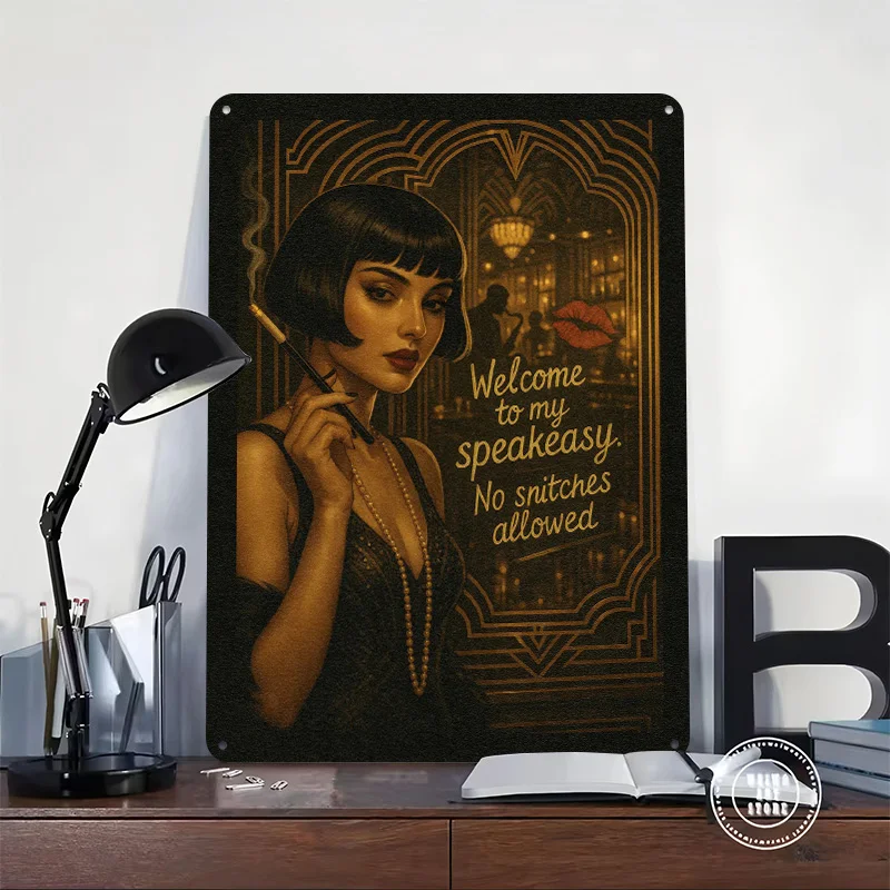 Speakeasy Flapper Girl Art Deco Tinplate Poster Custom Wall Art Vintage Metal Signs Retro Tin Plaque for Setup Decorations Home