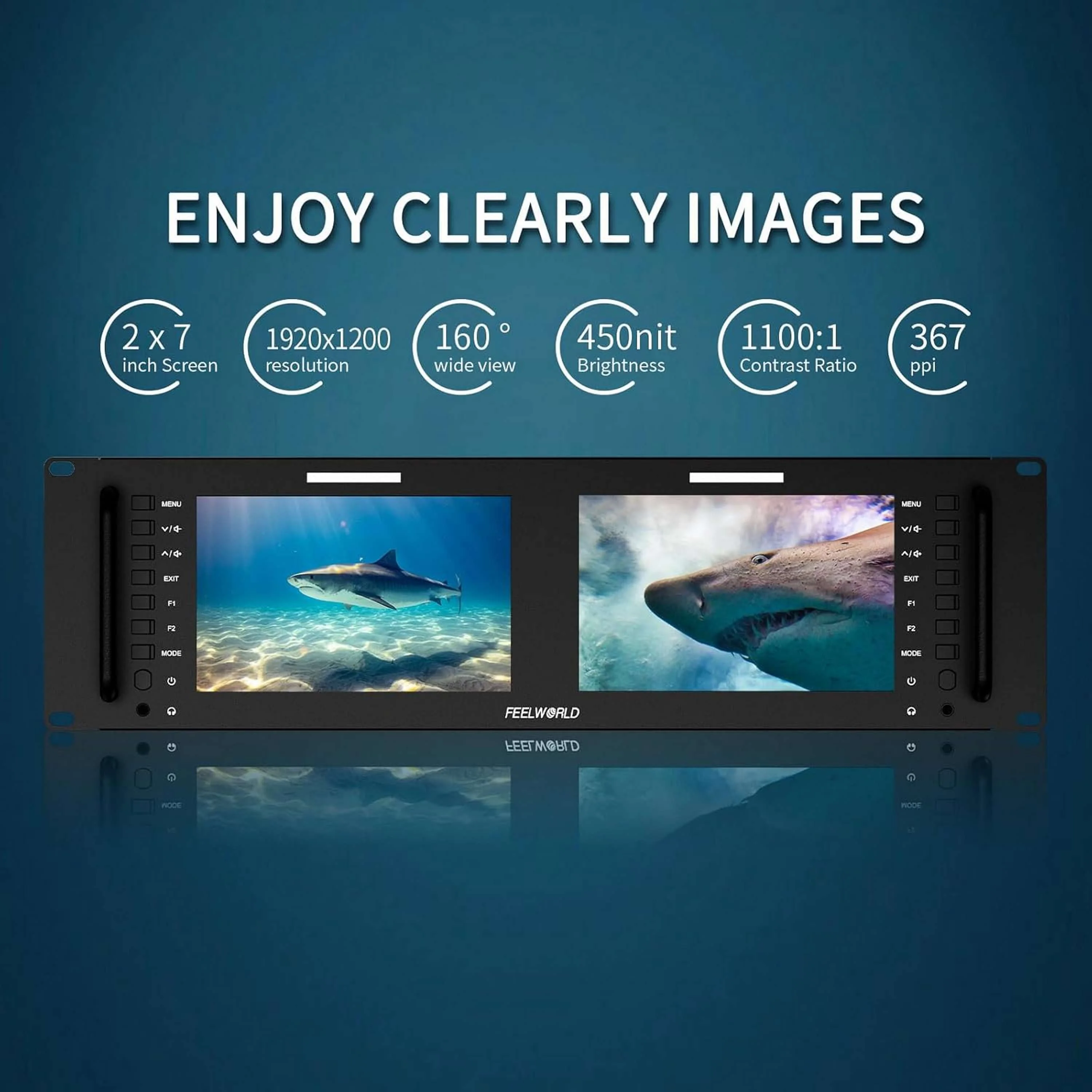 FEELWORLD D71 PLUS-H Monitor Rak, Monitor Rak HD, Dual 7"3RU 4K HDMI 1920x1200IPS, Grosir Pabrik OEM