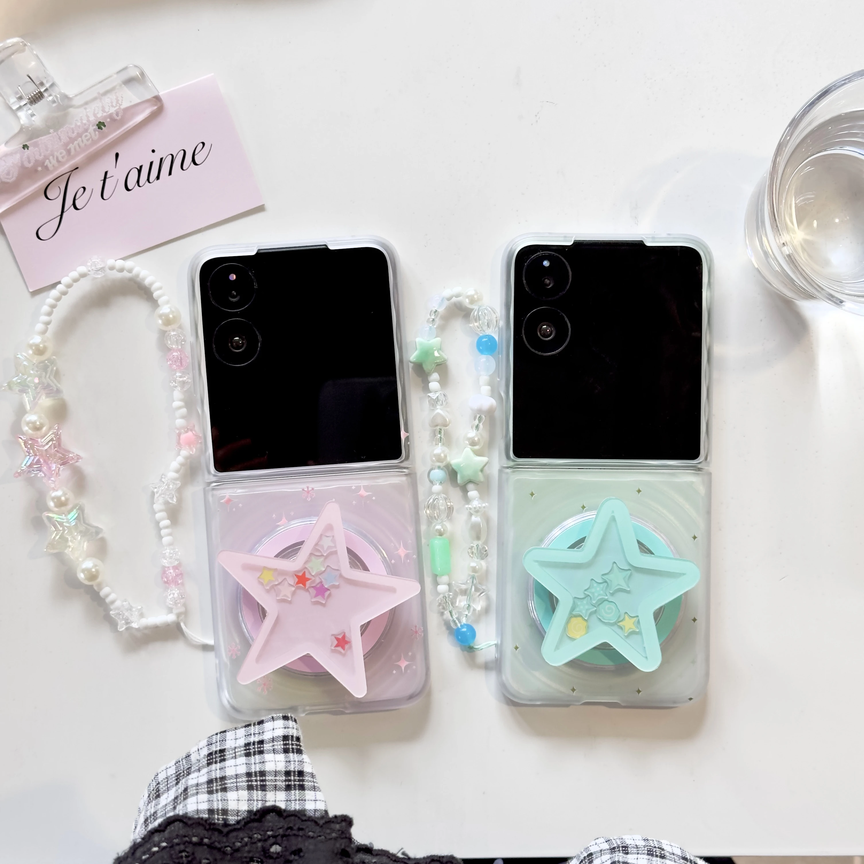 

Back Cover For Xiaomi Mix Flip 1 2 Case Gradient Star Magnetic Attraction Bracket Bracelet Chain Transparent Phone Case