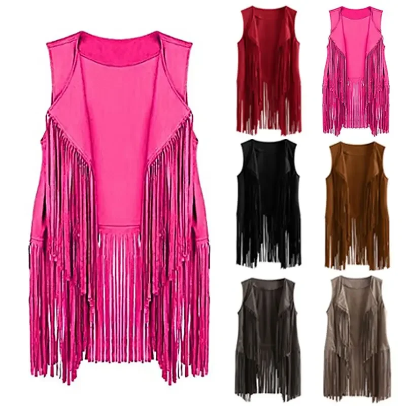 Fashion Casual Womens Thin Fringe Vest Solid Color Cardigan Coat