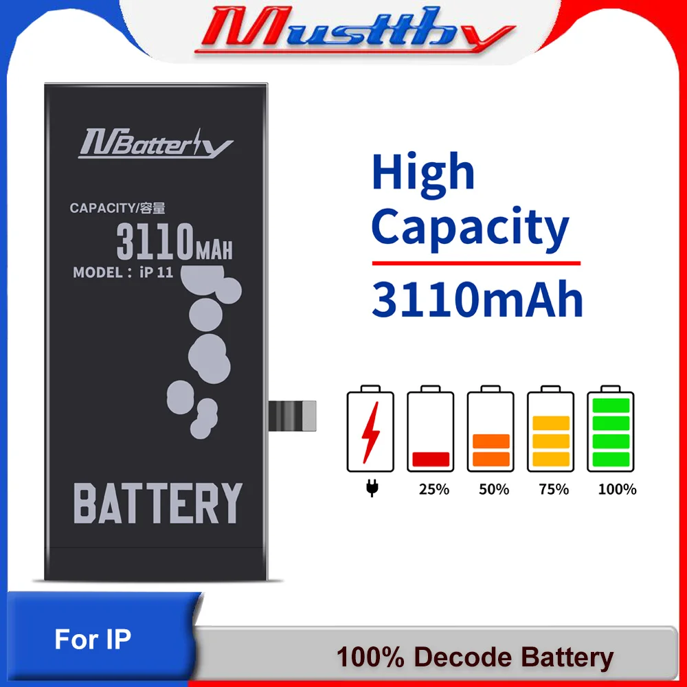 

Musttby 2pcs 100% Capacity No BMS Soldering Battery For iPhone 11 12 13 14 Pro Max No Need Programmer Non Pop-up Message