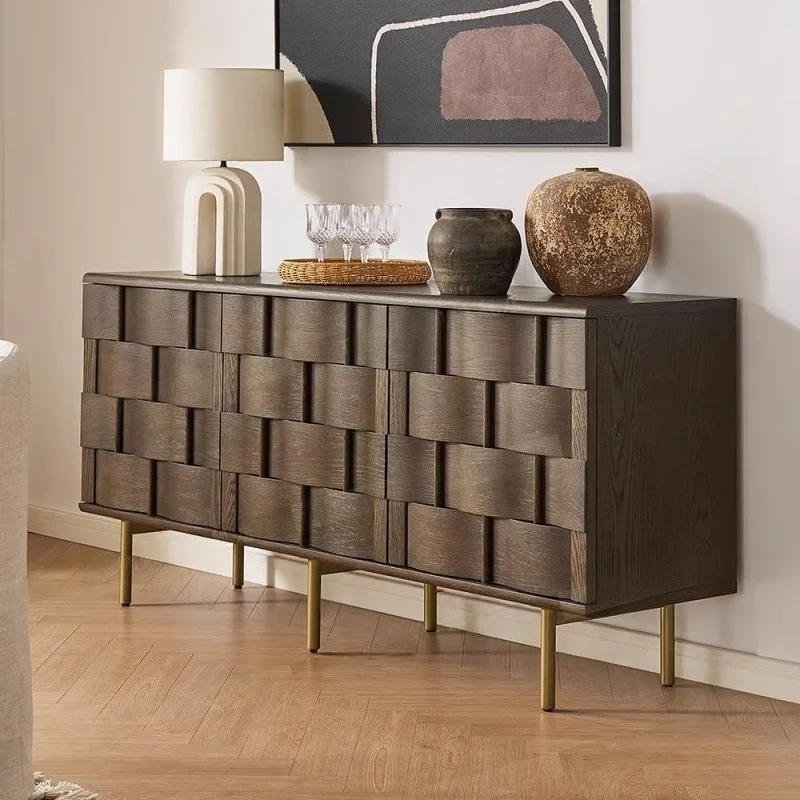 LH retro dining side cabinet light luxury high sense medieval entrance storage tea cabinet