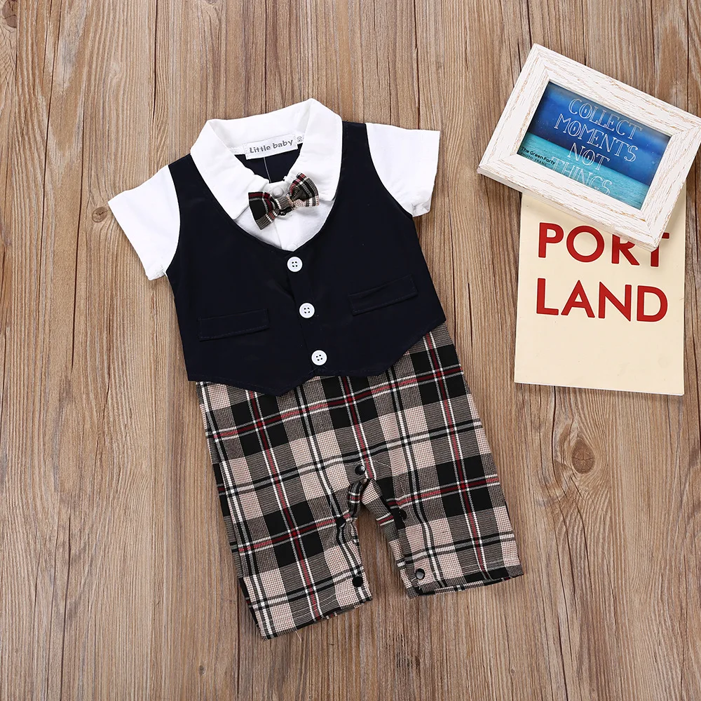 Summer Newborn Baby Romper Infant Boy Gentleman Suit Formal Bow Tie Romper Jumpsuit Baby Boy Clothes Outfits  Baby Clothes 0-3T