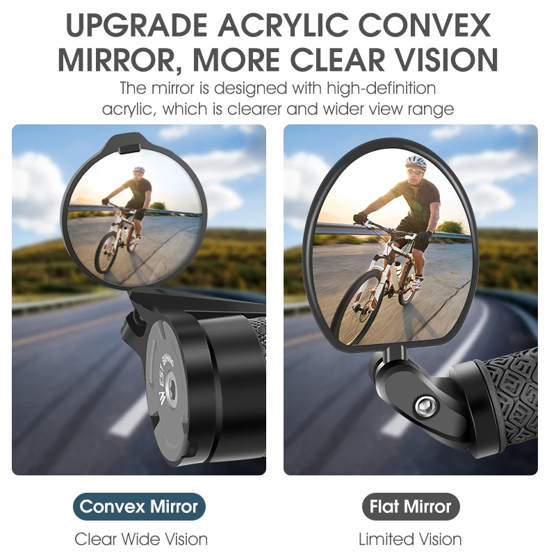 WEST BIKING Bicycle Rearview Mirror Universal Adjustable Convex Mirrors Rotate Handlebar End Mirror MTB Road Bike Accessories