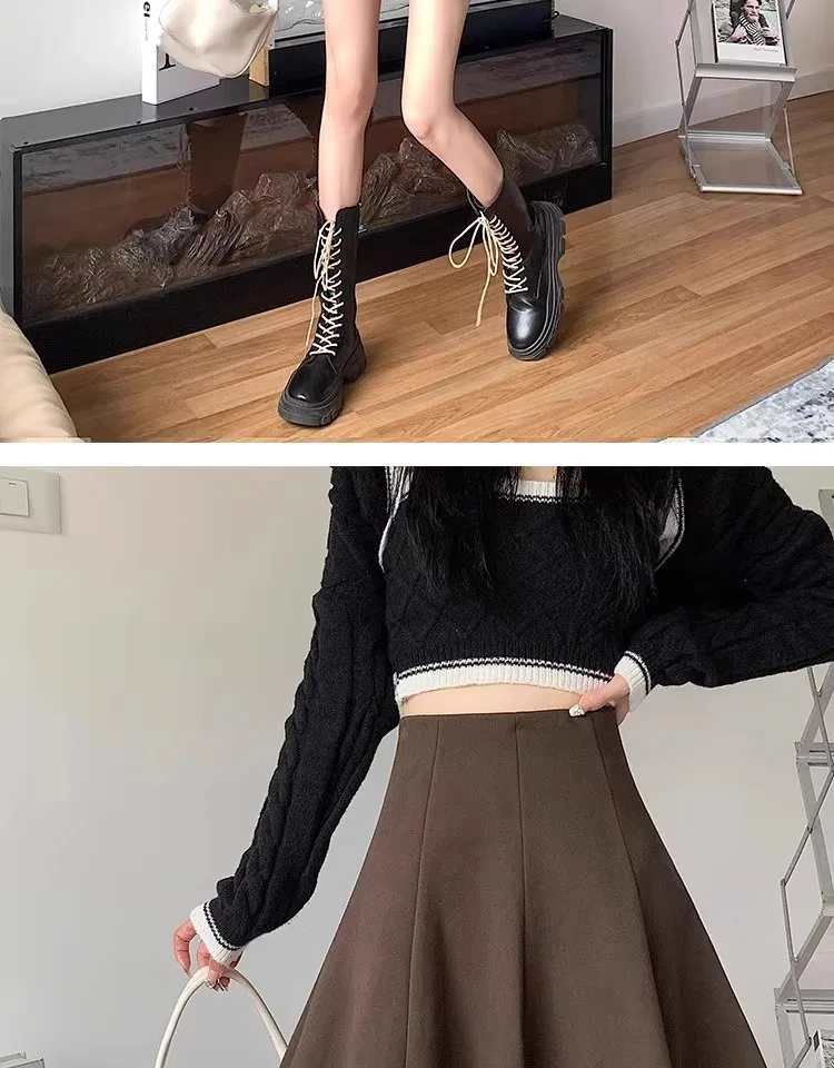 Halbrock Damen Neuer Herbst- und Winter-A-Linien-Kurzrock, sexy, figurbetont, flauschig, für kleine Frauen, vielseitiger Schirmrock – Detail 12