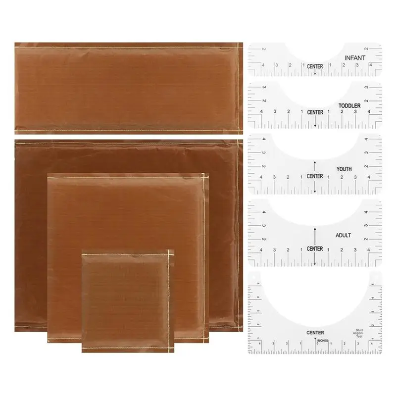 

Новейшая модель: Набор из 9 подушек для термопресса (4 размера) и 5 линеек-шаблонов для футболок для термотрансферной печати винилом.