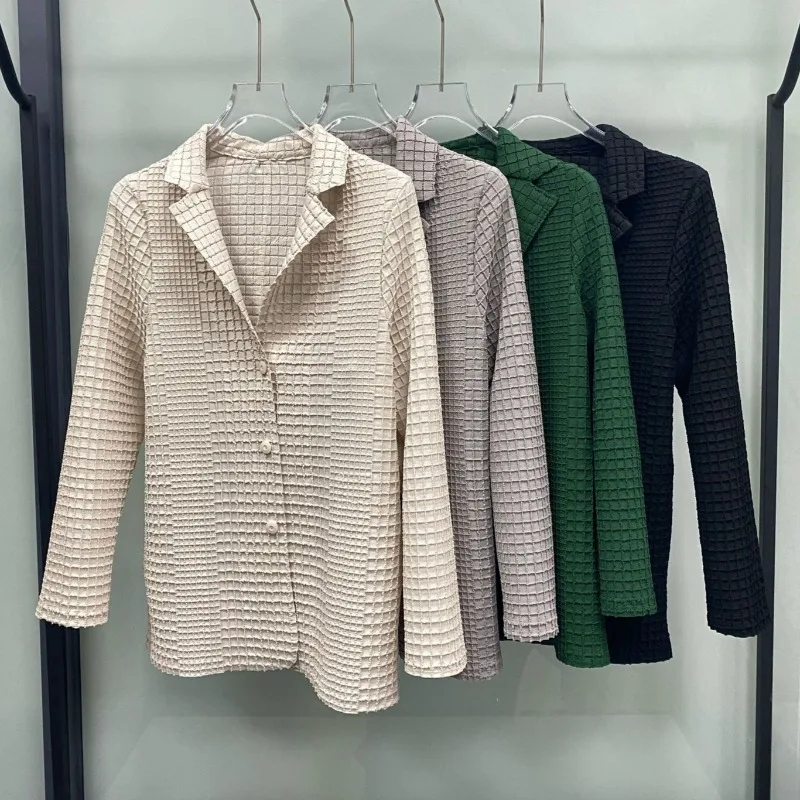 Miyake Pleated 2026 Simple Fashion Pleated Jacket Autumn New Embroidered 3D Texture Casual Long Sleeve Blazer for Women Pleat