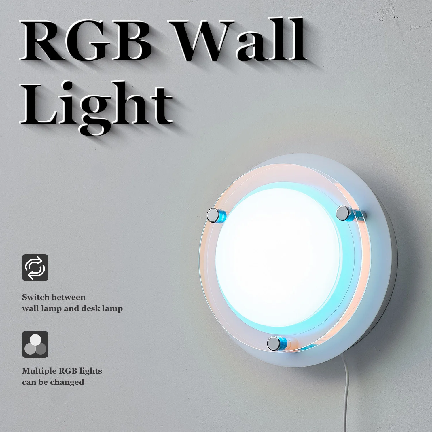 

Светодиодный цветной настенный светильник 2-в-1 (настенный/настольный) с RGB-подсветкой, подходит для использования в помещении и в спальне