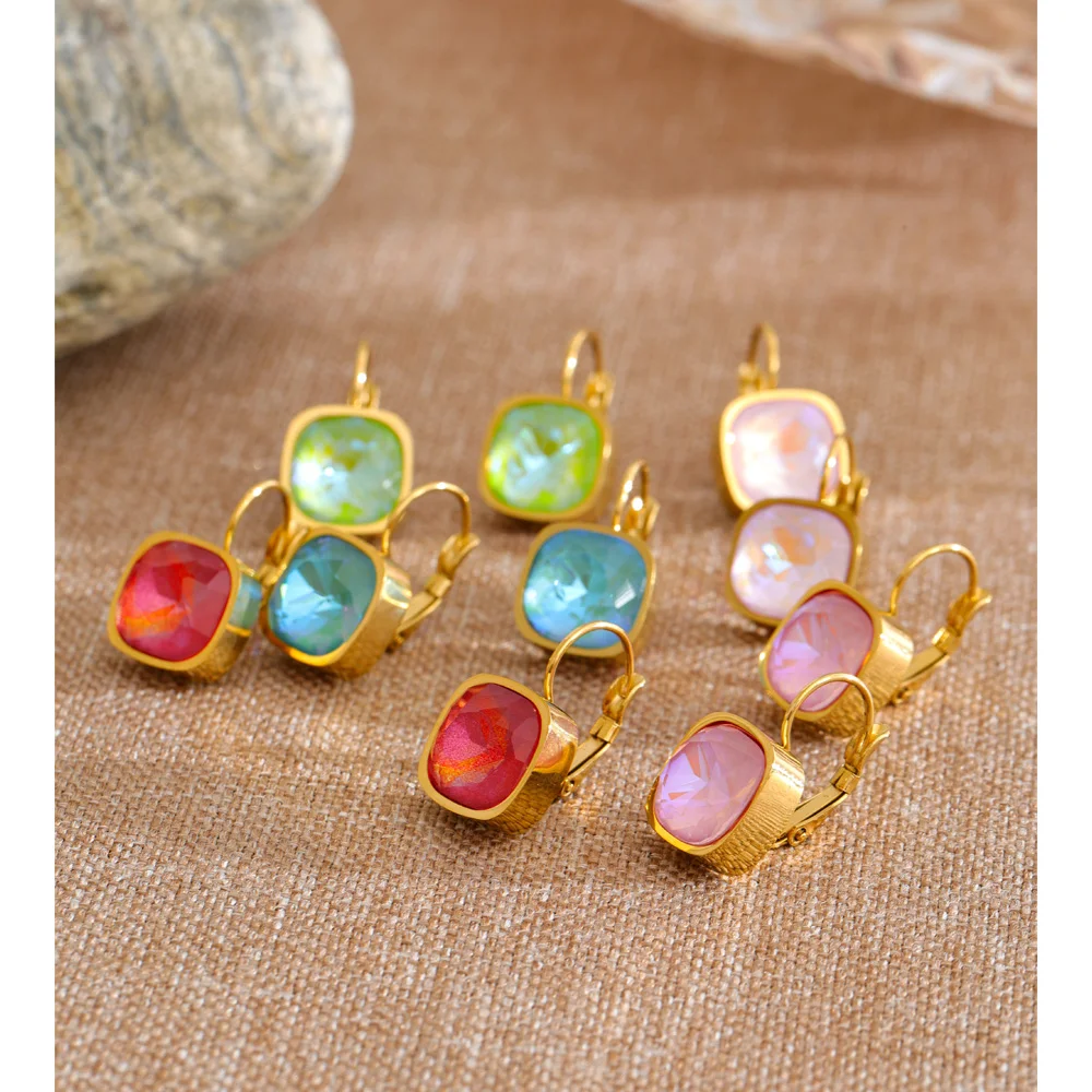 Yhpup Stainless Steel Multi-Color Square Crystal Hoop Earrings PVD Plated Y2K Candy Fashion Waterproof Jewelry 2026 New Arrivals