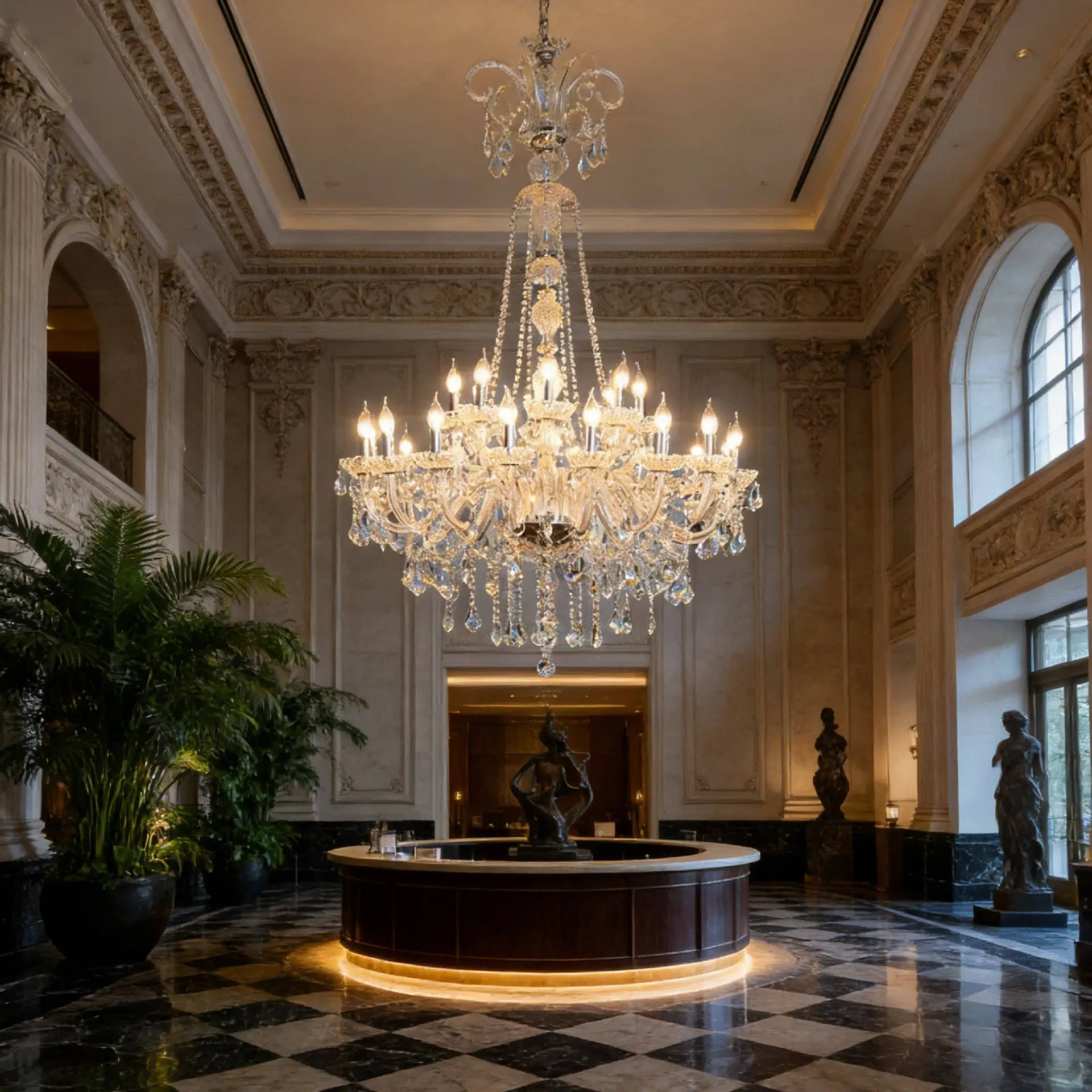 European-style duplex crystal chandelier, luxury villa living room spiral staircase, hotel long chandelier, grand banquet hall l