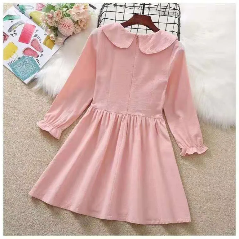 2024 new teenager autumn Kids girls bow Fold long sleeve Dresses Formal Princess Children braces party 4 8 9 5 6 10 12 13 Years