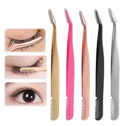 Eyelash Tweezers Stainless Steel Eyelash Extension Tweezer with Comb False Lash Application Tool for Girls Women Beginner Makeup