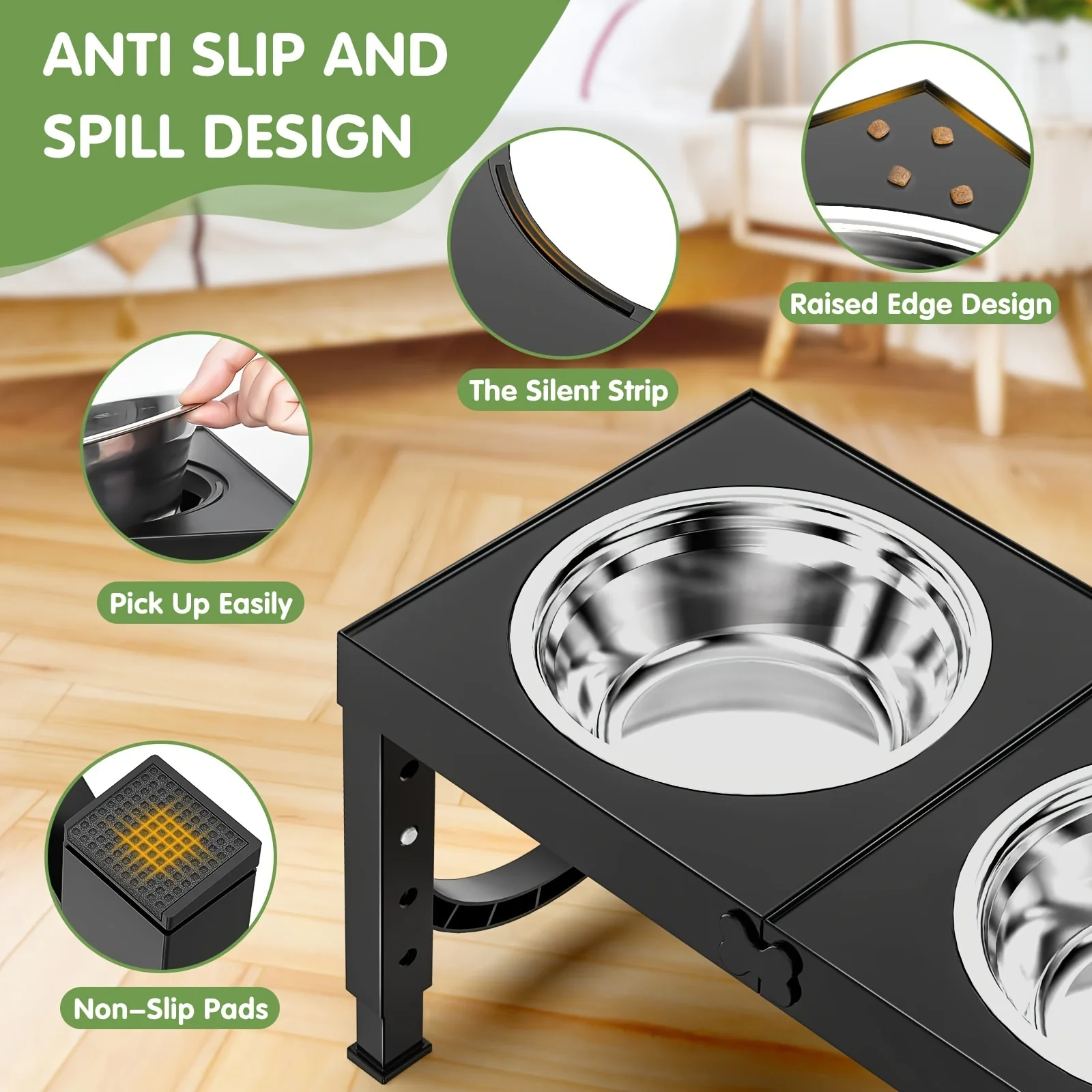 

Регулируемые приподнятые миски для собак, полка на 4 высоты с 2 мисками из нержавеющей стали, нескользящая кормушка для собак средних/больших пород