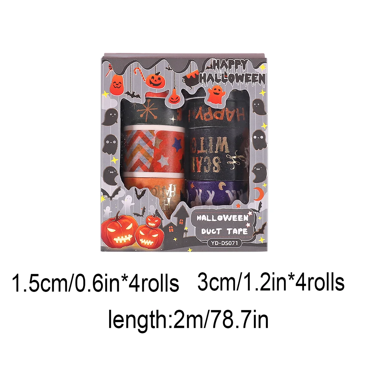 8 Rolls, Vintage Halloween Washi Tape, Suitable for Party Festival DIY, Gift Box Packaging, Exquisite Decorations
