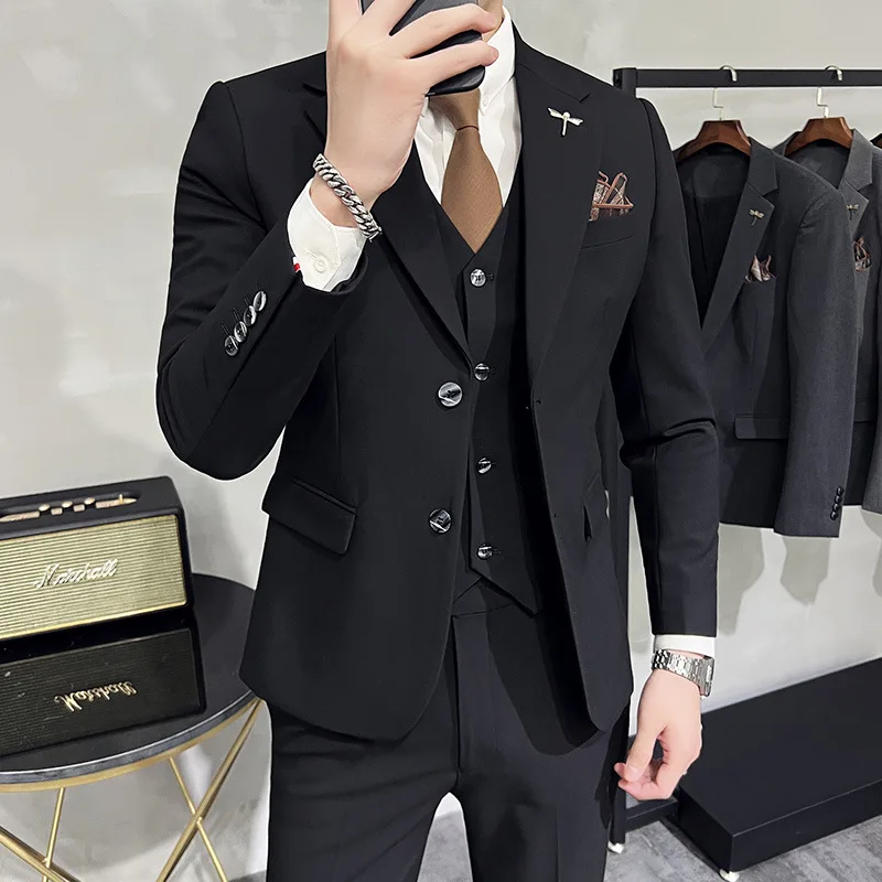 3 Piece (Jacket+Vest+Pants) Men's Suits Set Formal Business Groom Wedding Dress Men's Sport Coats Blazers High-end Men's Tuxedos