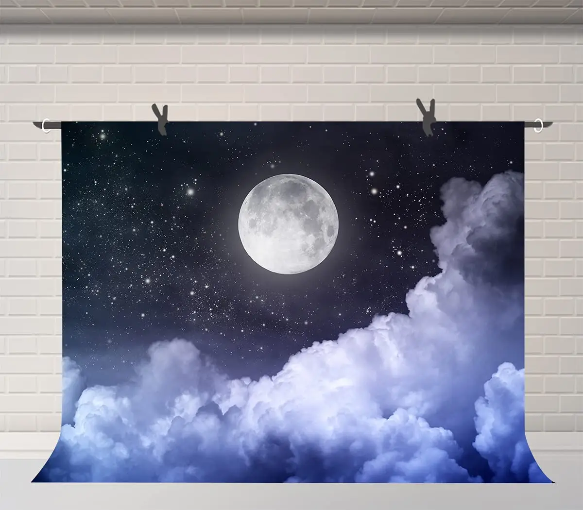 Night Sky Photography Backdrop Full Moon Starry Galaxy Banner Space Theme Birthday Baby Shower Party Decor Supplies Background