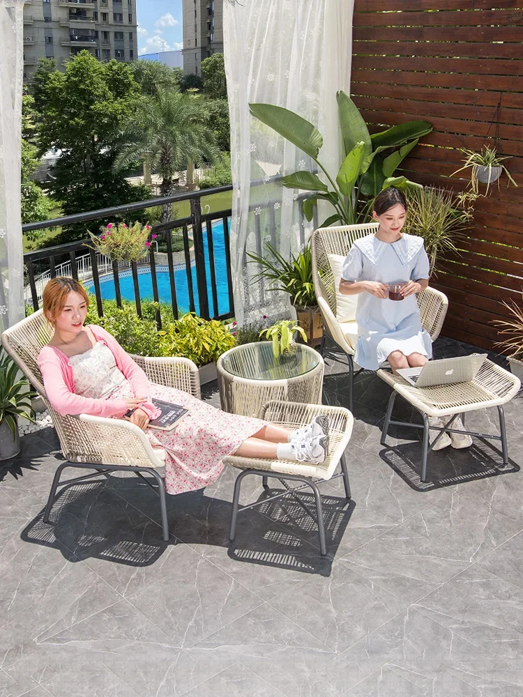 Mojia Balcony Table and Chair Courtyard Combination Outdoor Terrace Simple Nordic Rattan Table and Chairs