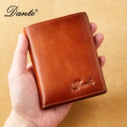 Dante Ultrathin Men's Leather Wallet RFID Anti-theft Brush Retro Head Layer Cowhide Retro Casual Vertical Money Bag Money Clips