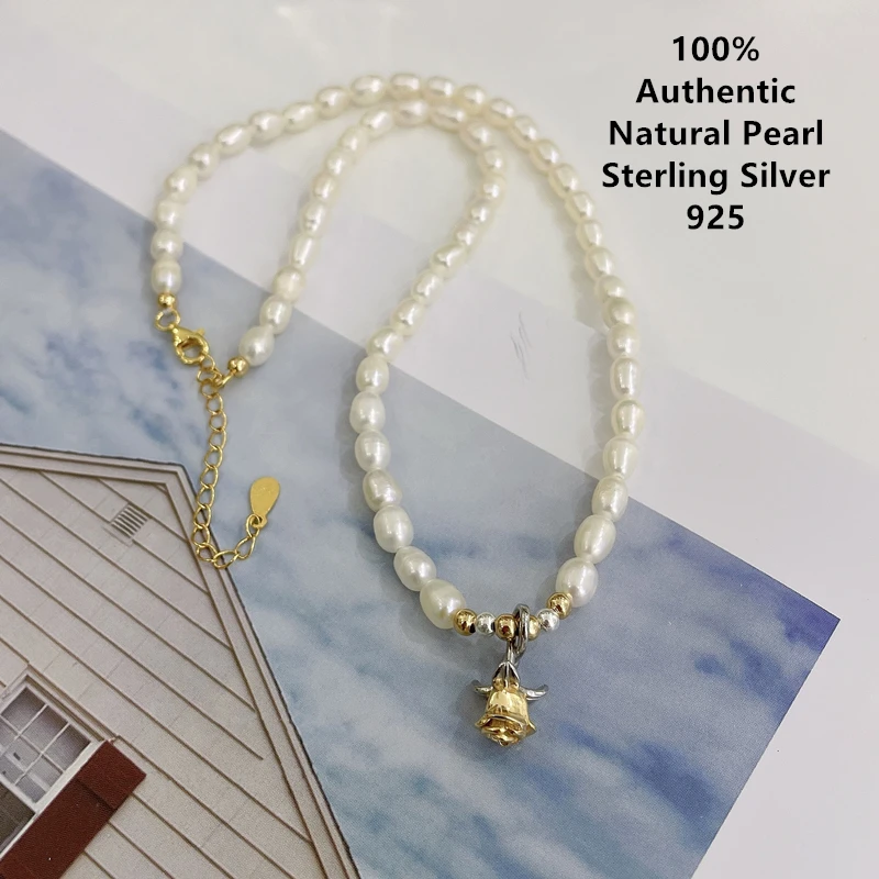 Sterling Silver Collier Femme Collar De Plata 925 Para Mujer Gold Rose Pendant Pearl Initial Inicial Necklace For Women Jewelry