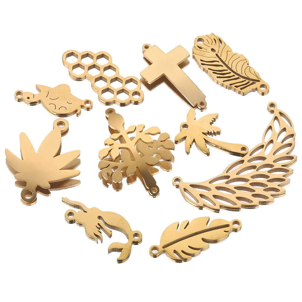 5pcs High Quality Stainless Steel Double Hole Cross Flower Leaves Charm Conectors for Jewelry Making Supplies Wholesale make up
