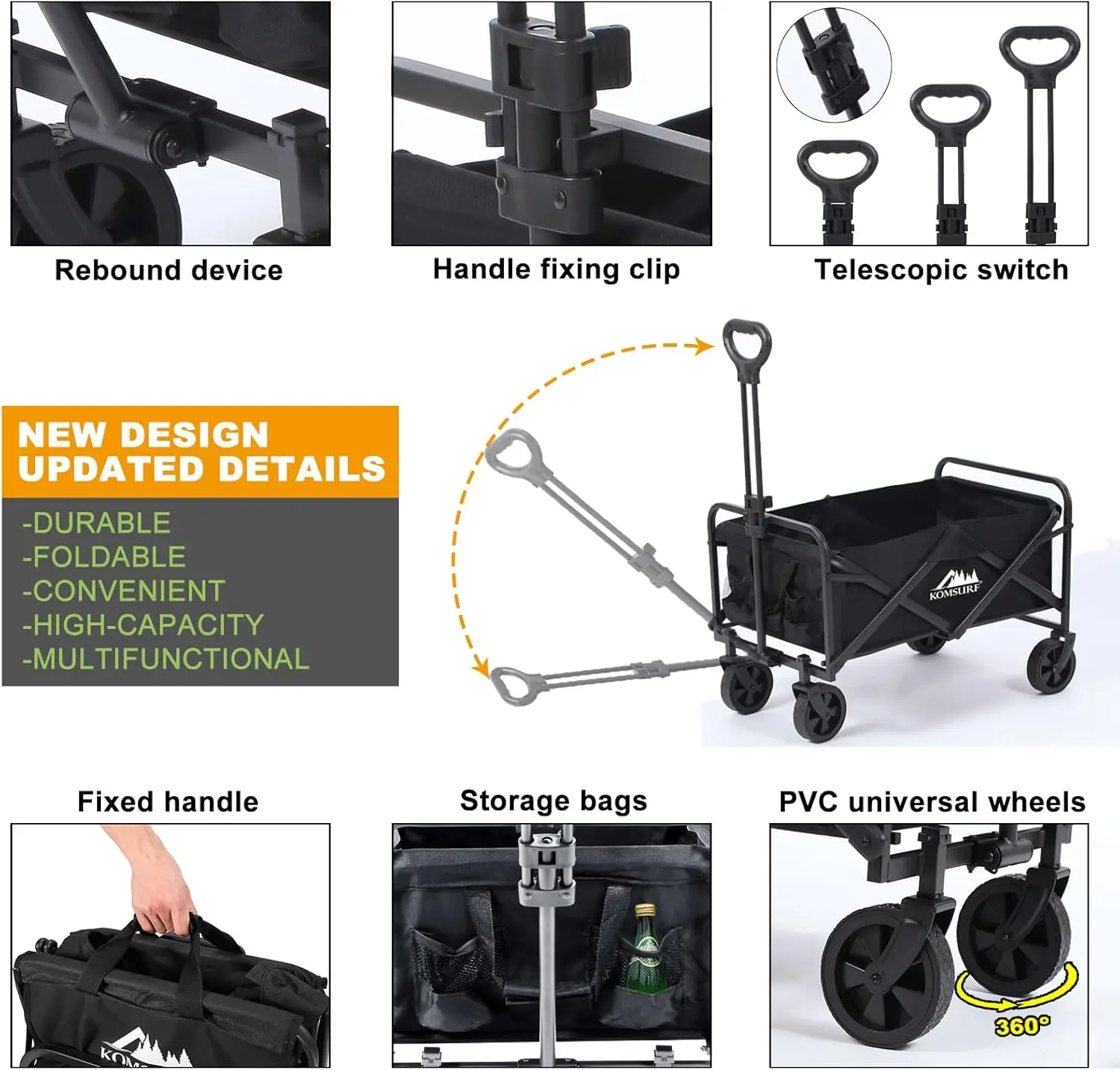 Carros utilitarios plegables con ruedas, carrito de comestibles plegable de alta resistencia, capacidad de 200 libras, con bolsillos laterales para jardín, compras