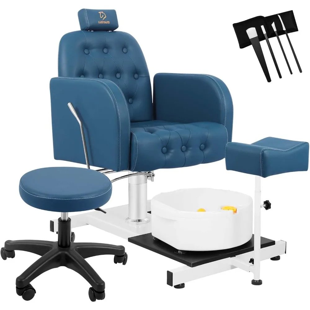 Hydraulic adjustable foot repair chair station, 360 ° rotating spa salon unit station,equipped with foot massage basin and stool