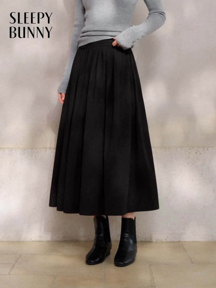 

Women Spring High Waist Midi Skirt Black A-Line Flared Umbrella Silhouette Lady Slimming Flowy Bottom for Petite Figures Outfits
