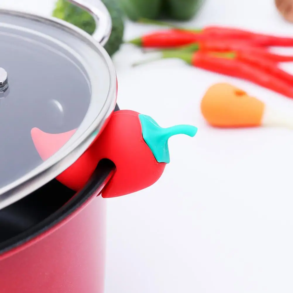 Silicone Lid Lifter Spill Proof Overflow Prevent Carrot Chilli Shape Pot Lid Holder Clips Stopper Cooking Kitchen Specialty Tool