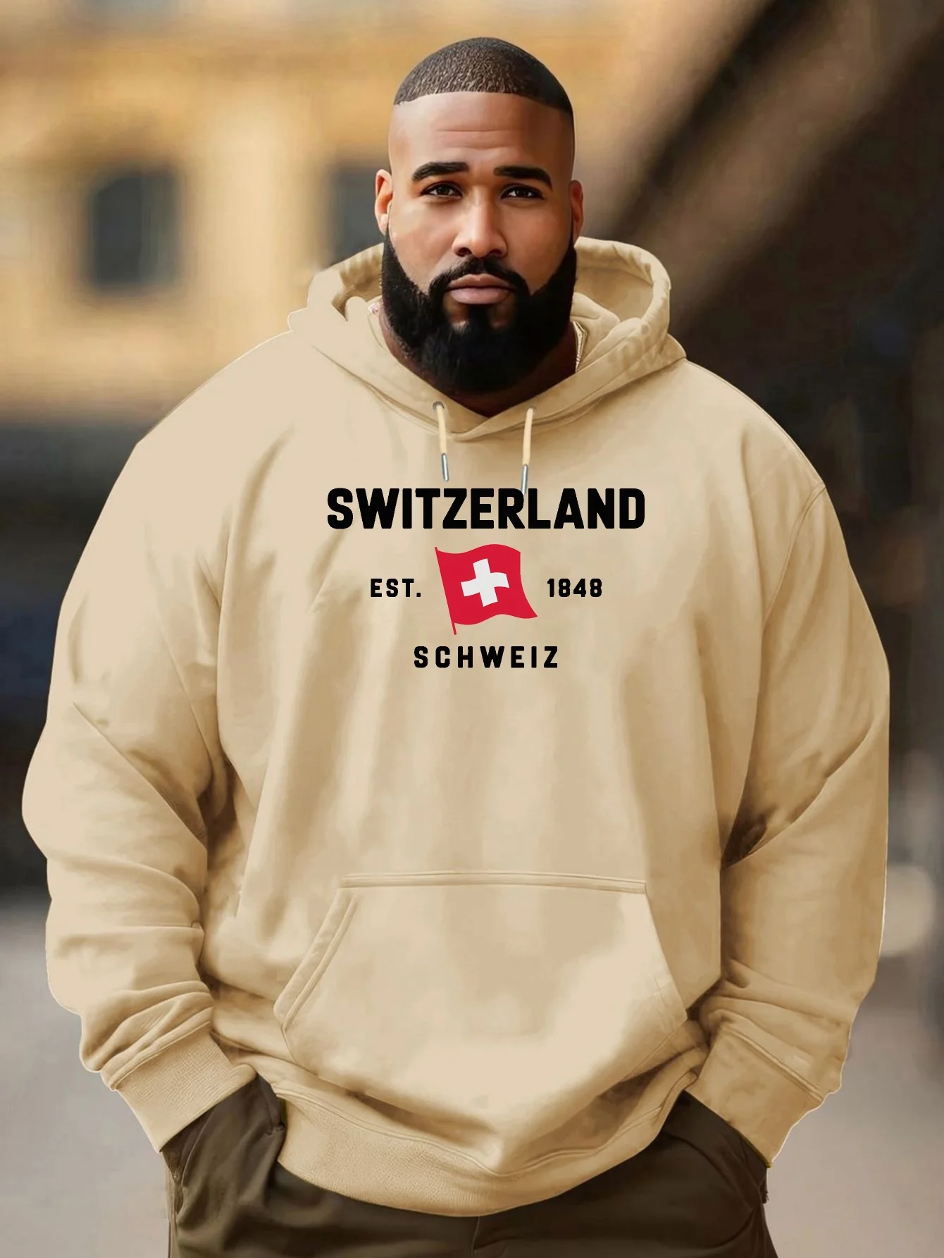 Switzerland print 2025 Autumn winter models Men's windproof Warm Cotton Oversized fleece Hoodie Outdoor Commuter Women's Hoodie