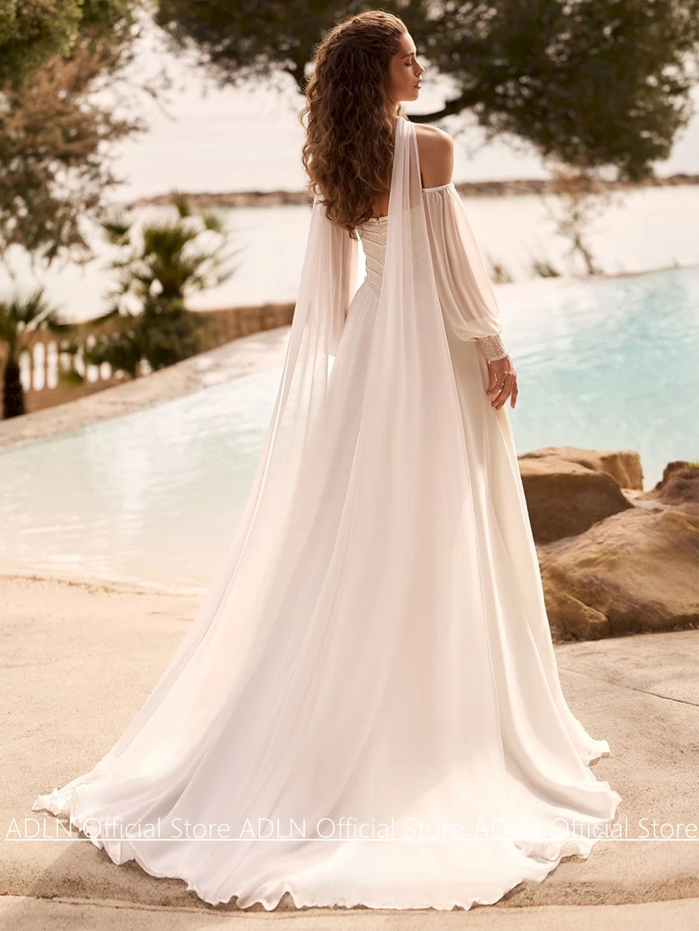 Customized Wedding Dress Fashion Design Strapless Puff Sleeves Beading Sweep Train Beach Bridal Gown Illusion Bride Dresses