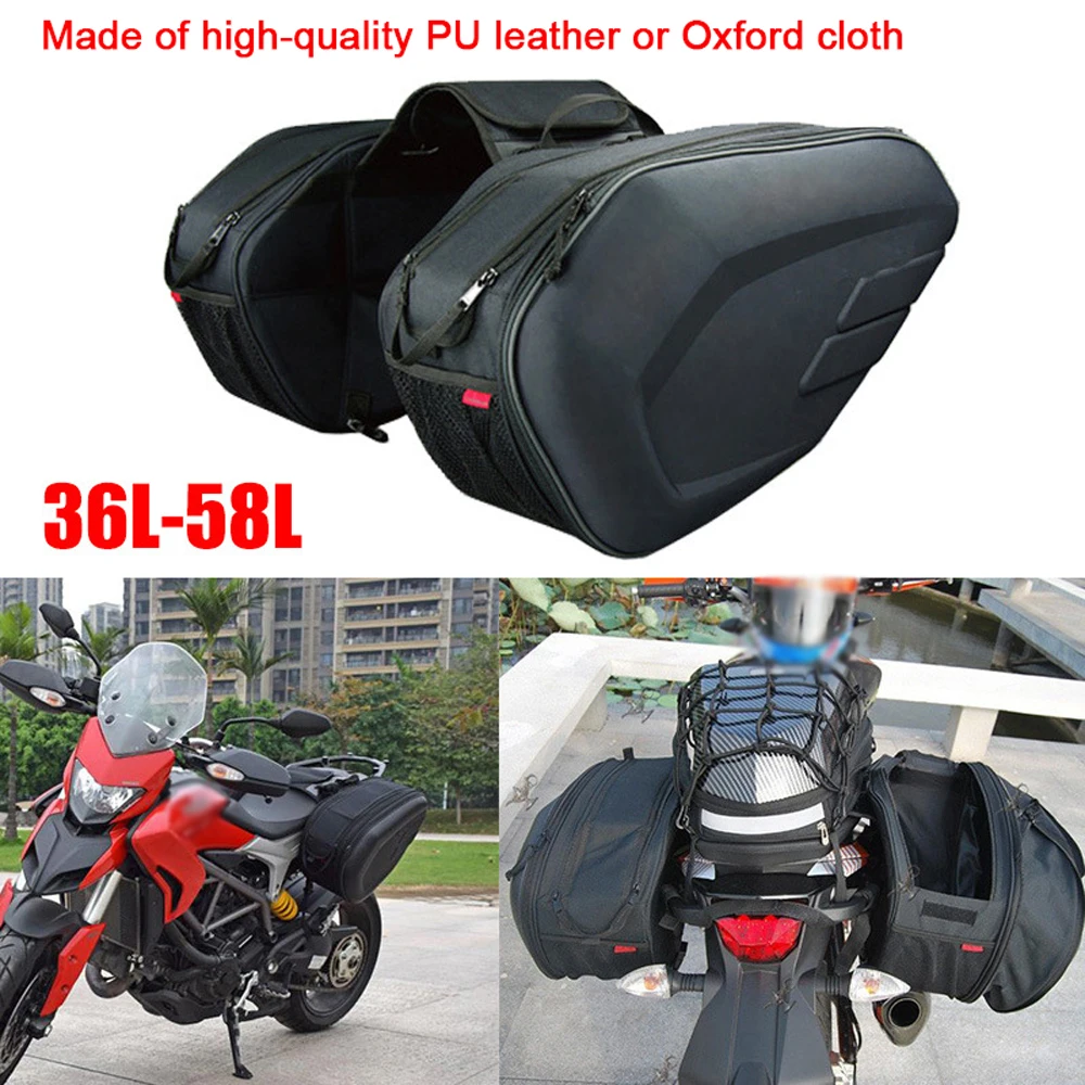 Motorcycle Saddlebag Cycle Side Bag Universal Rear Storage Organizer 36-58L with Waterproof Cover