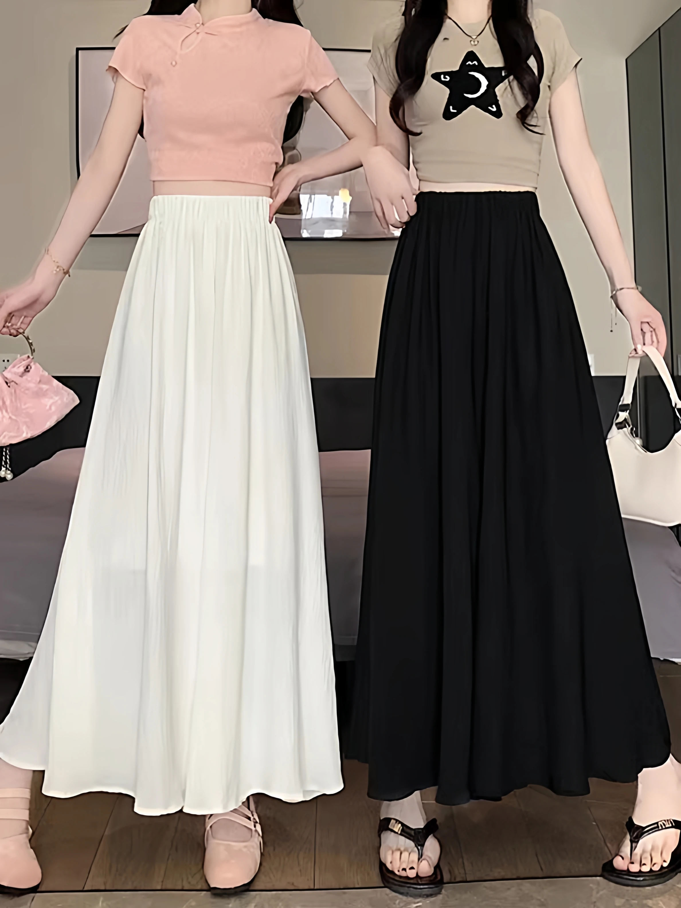 

High Waist Drapey Wide Leg Pants Women Summer Thin Ice Silk Loose Casual Pants Slimming Effect Comfortable Breathable