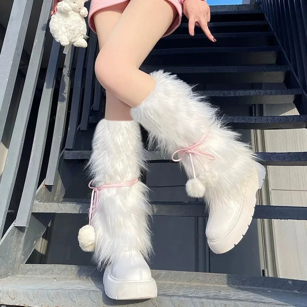 

Fashion Knitted Winter Leg Warmers Plush Ball Y2K Furry Leg Warmers Foot Cover Lolita JK Long Stockings Accessories